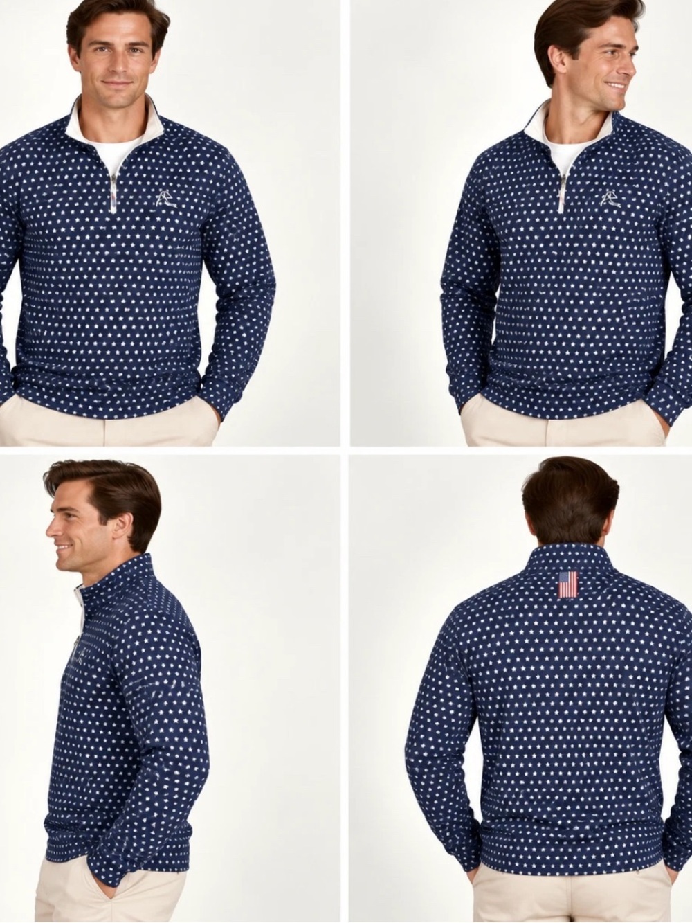 RHOBACK Mens The Armstrong Performance Quarter Zip Stars Polo long sleeve